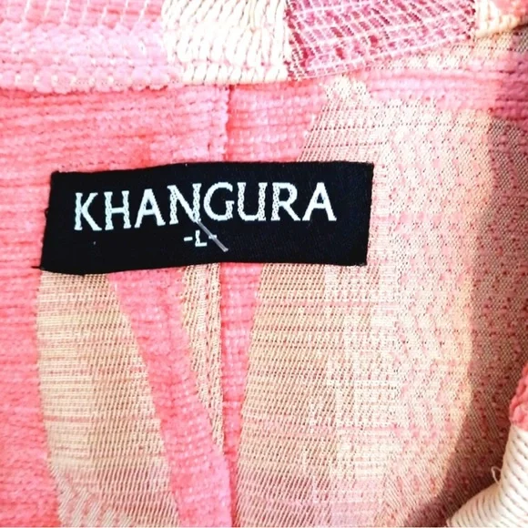 Khangura Pink, Cream & Tan Tapestry Pattern Blazer Black Trim Sz Large Like New - Picture 8 of 9